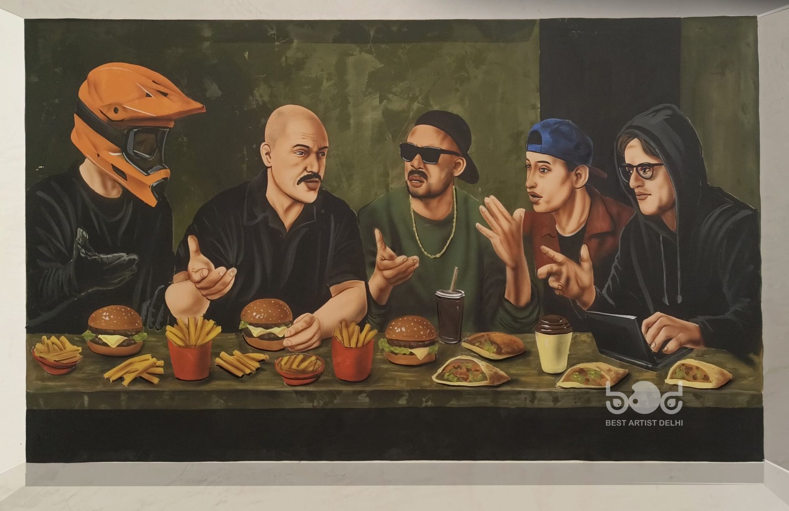 cafe graffiti artist gurugram delhi in noida, burger cafe mural painting artist in gurugram delhi and noida, 3d cafe wall painting artist in gurugram and delhi, cafe artist near me